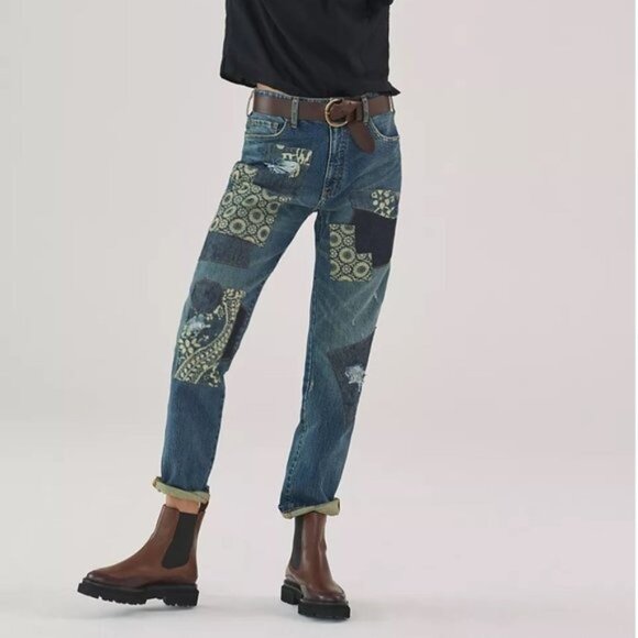 Anthropologie Pilcro The Borrowed Boyfriend Patchwork Jeans-sz 27 - Picture 1 of 11